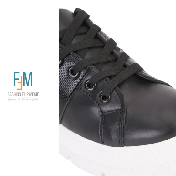 New! Textured Laser-Cut Lace-Up Platform Sneakers Women's 10M BLACK Or BRONZE - Picture 6 of 6